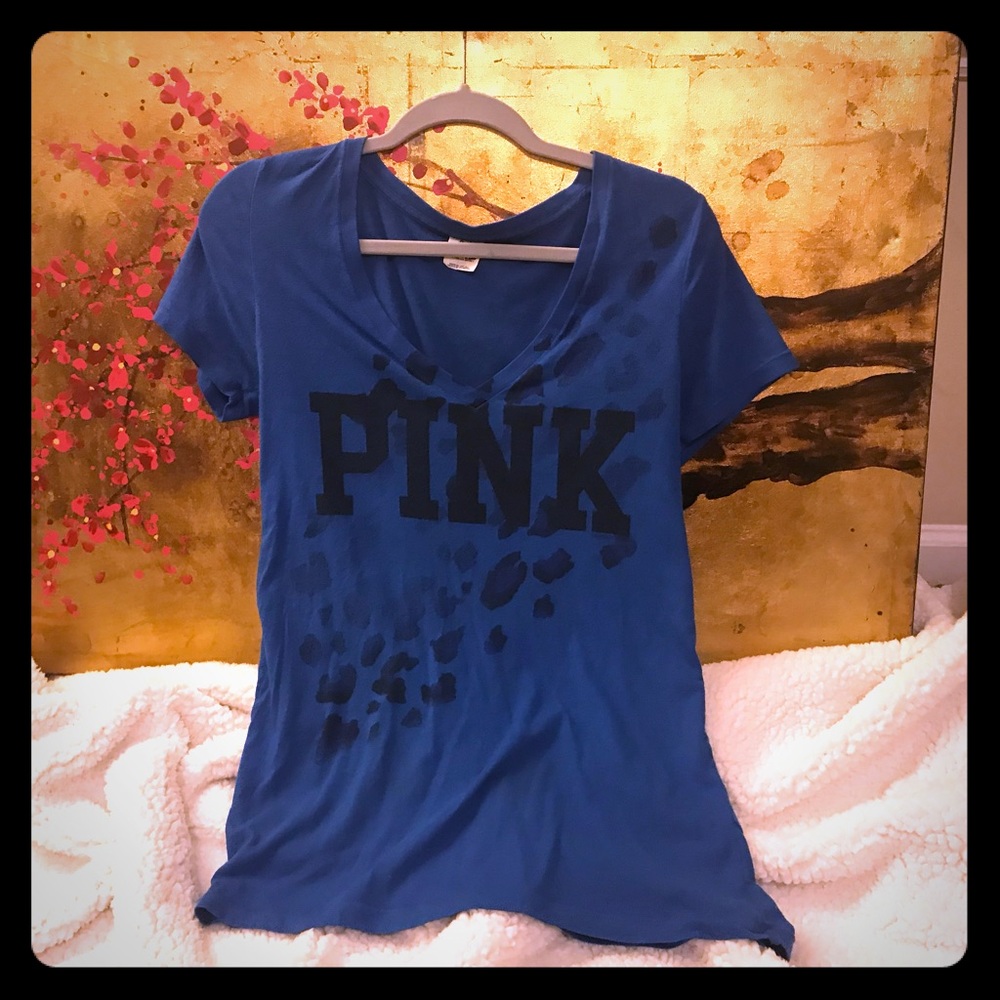 PINK vintage blue top w/black cheetah print Large